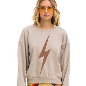 Aviator Nation BOLT RELAXED CREW SWEATSHIRT - SAND // MOCHA: M